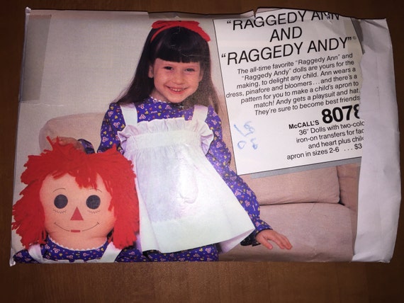 McCall's Sewing Pattern 8078 36" Raggedy Ann and Andy Dolls and Childs Apron