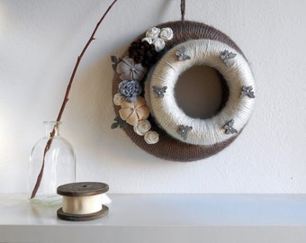 Door wreath front decoration Wreath brown white OOAK ready to ship