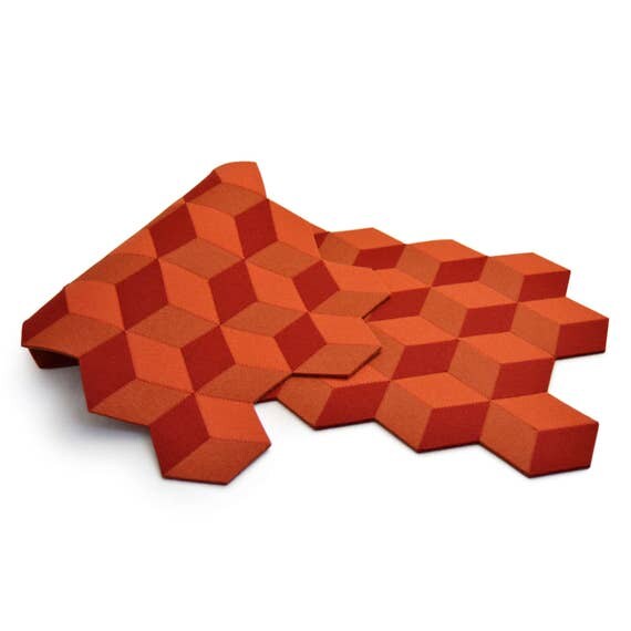 Felt table runner, wool felt runner, geometric runner, orange, cubes, home decor, wool felt, gift idea, handmade, made in Italy