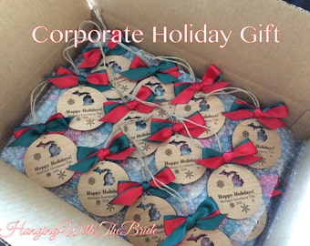 Corporate Holiday Gift, Christmas Gift, Custom name ornament, couple gifts, couple ornament, wood slice ornament, couple wood ornament