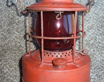 vintage Embury 500 red lantern with red globe Warsaw,NY