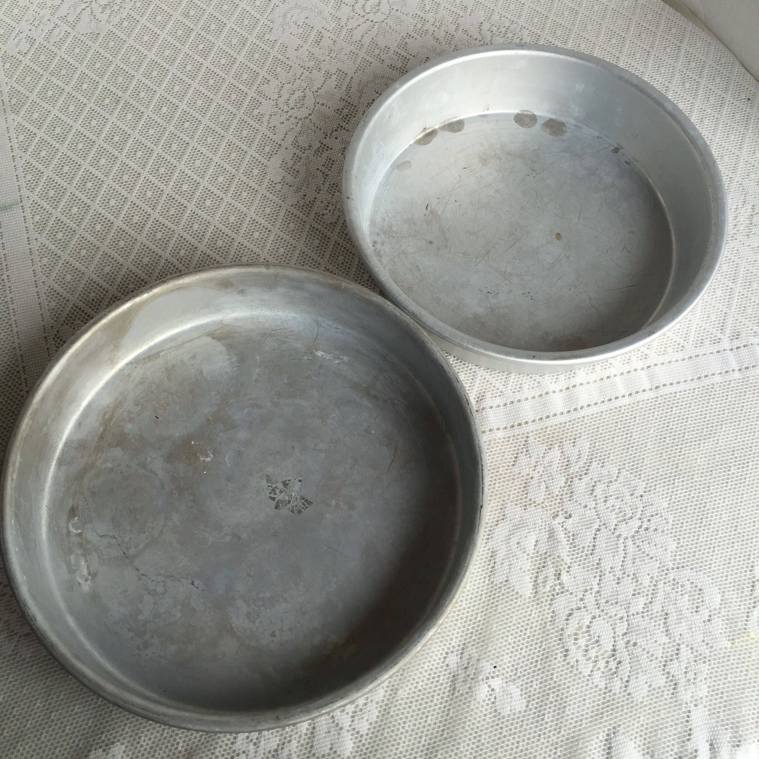 Wilton Round Cake Pans / Vintage 10 inch and 8 and a Half Inch Cake