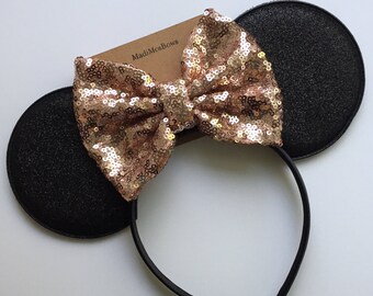 Mommy Minnie Mouse ears with rose gold sequin bow