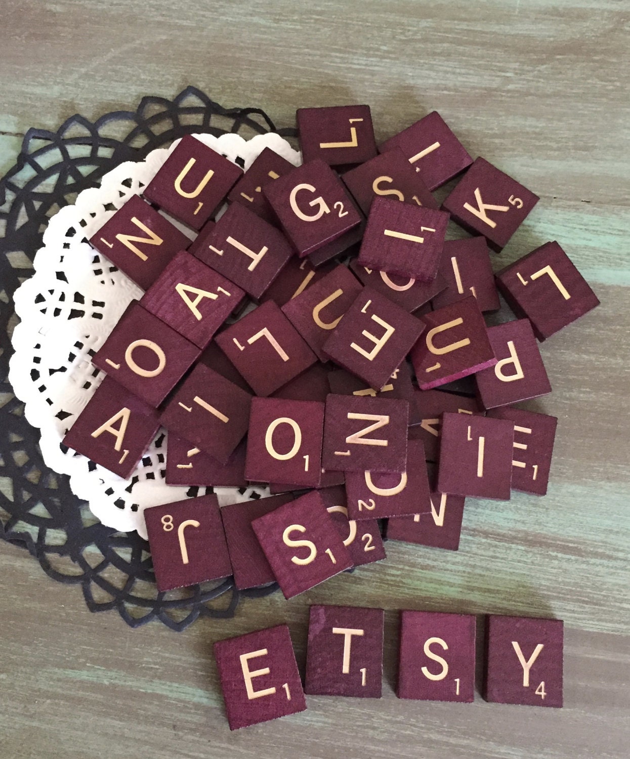 25 Red Scrabble Tiles / Vintage Maroon Red Scrabble Letters for Altered