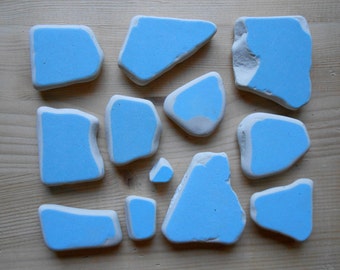 Sea pottery , beach pottery, 12 pieces light blue, jewelry supplies, crafting, pendants,art, mosaic lotto215