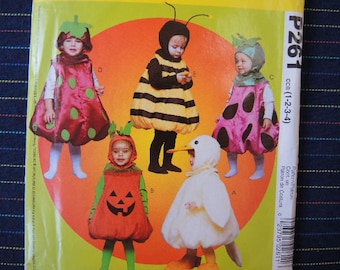 2000s McCalls sewing pattern P261 Toddler Halloween costumes UNCUT sizes 1-2-3-4 Pumpkin duck strawberry bumblebee