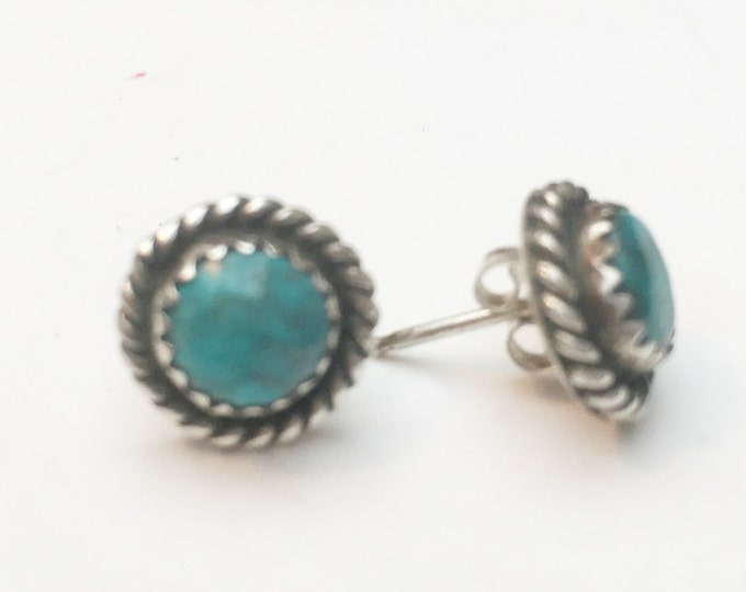 Sterling Turquoise Stud Earrings - Blue gemstone - southwestern - Native American -Old Pawn