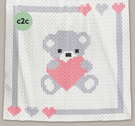 CROCHET Pattern C2C Baby Blanket Sweet Heart Crochet