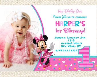 Minnie Mouse 1st Birthday Invitations, Minnie Invitations, Minnie Mouse First Birthday Invitations , Minnie Mouse Invitations