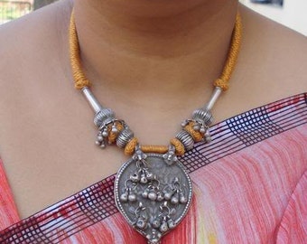 Antique Belly Dance Tribal Old Silver Necklace Pendant