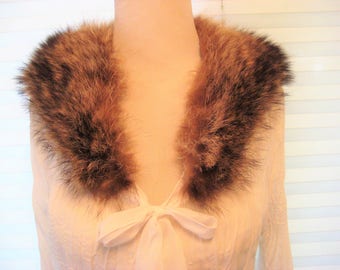 reserved Long hair brown fur collar, genuine fur collar, real fur collar, mid century, 50s 60s