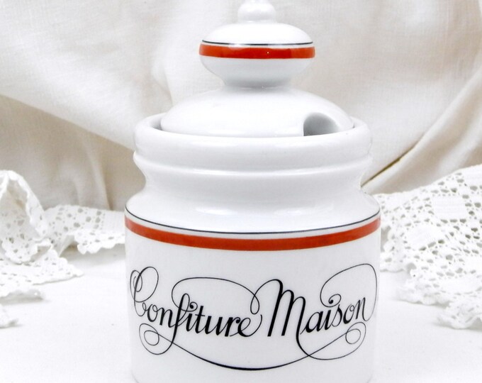 Vintage French White Lidded Bone China Jam Pot / Jar with "Confiture Maison" Homemade Jam Printed on the Front, French Decor, Country, Retro