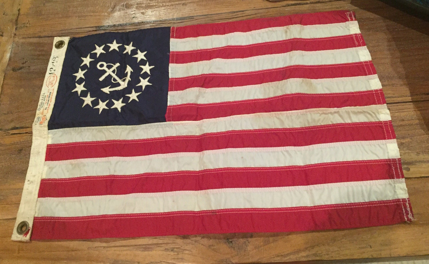 Vintage Nautical Boat Flag Anchor Star Navy White Man Cave