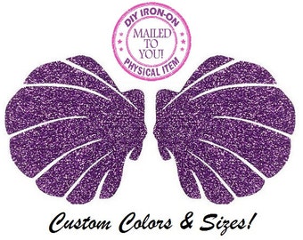 Iron on MERMAID SHELLS - DIY Seashell Bra Top - Shirt Applique - Decal - Glitter Vinyl Patch - Infant - Toddler - Child - Women - Girls