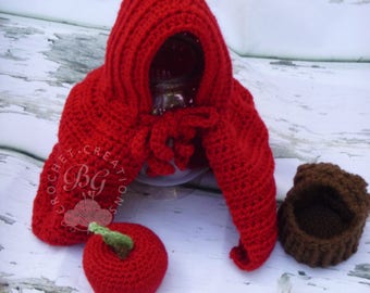 Little Red Riding Hood Cape - Crochet Red Riding Hood Baby Set - Costume For Newborn Baby Photography Prop