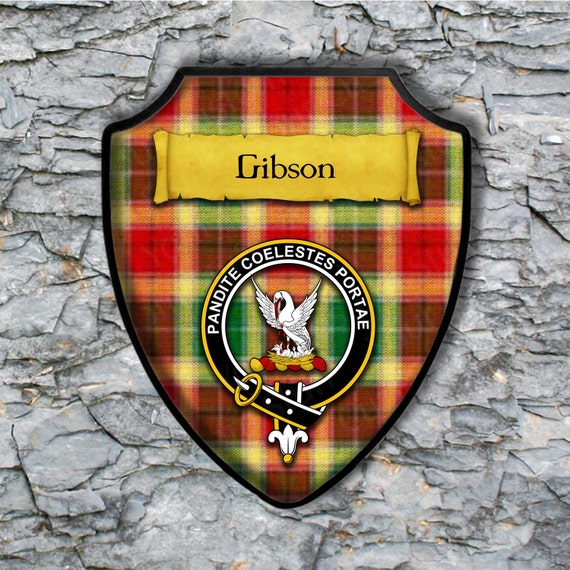 Gibson Shield Plaque with Scottish Clan Coat of Arms Badge on