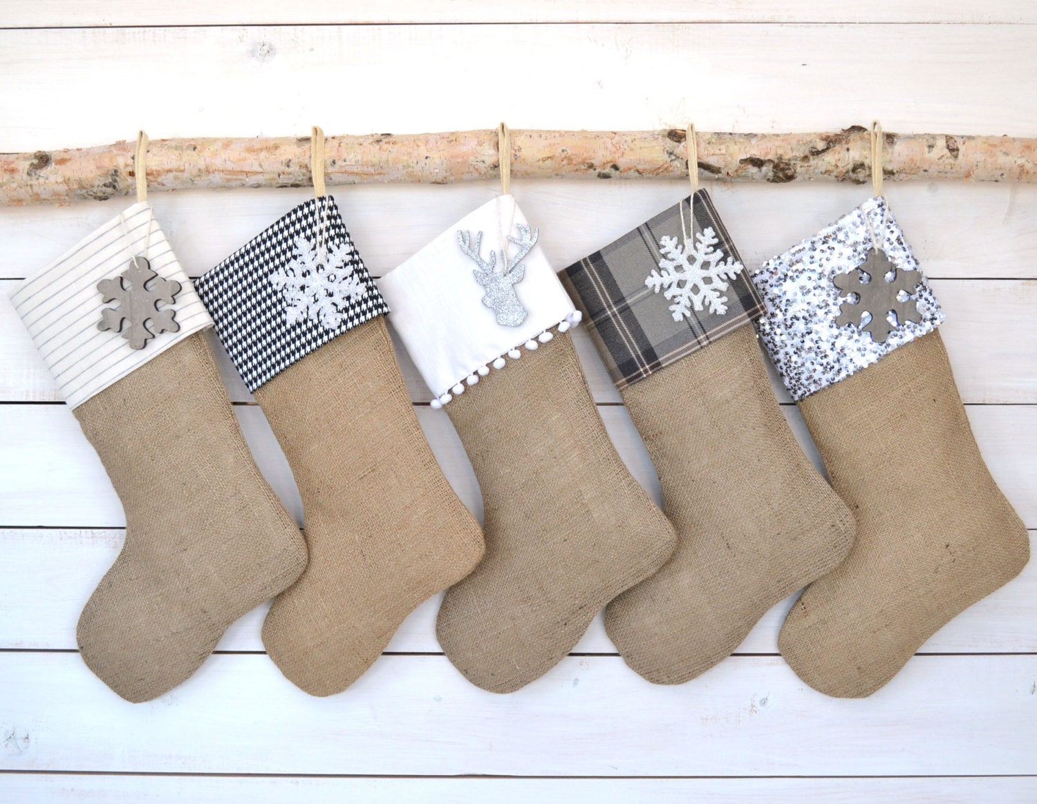 Personalized Family Stockings Gray/Black Set of 5