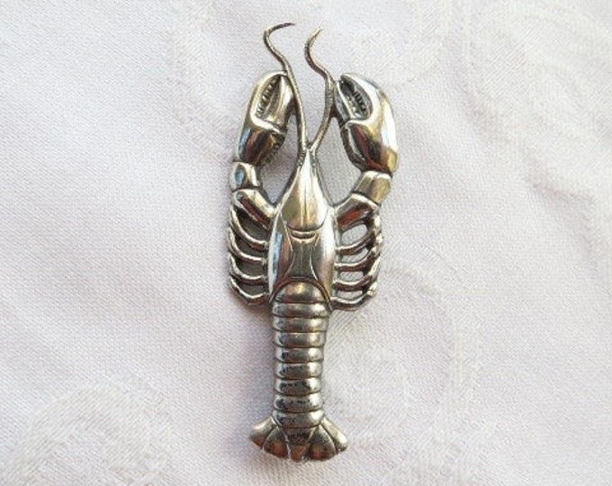 Sterling Lobster Brooch, Sterling Silver Lobster Pin, Vintage Under the Sea Jewelry