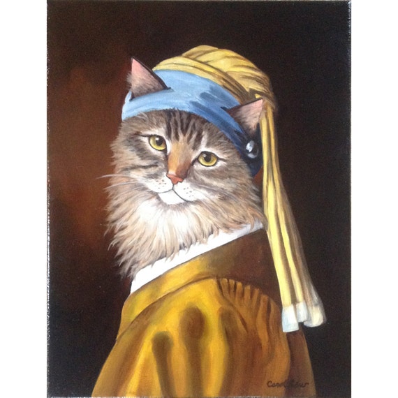 Cat Portrait Cat in Costume Cat With A Pearl Earring 12x16