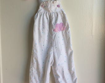 VTG HealthTex Baby Girl Pants Overalls Pink Hearts Sz 9M White