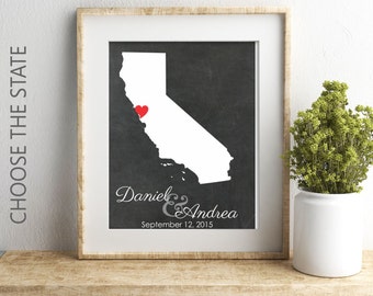 California Map Wedding Gift For Husband, California State Wall Art, Chalkboard Map, Bridal Shower Gift, 2nd anniversary gift for her