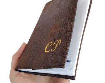 Agenda semainier 2017 Brown vegan leather vintage-embroidery of the initials or name-handmade