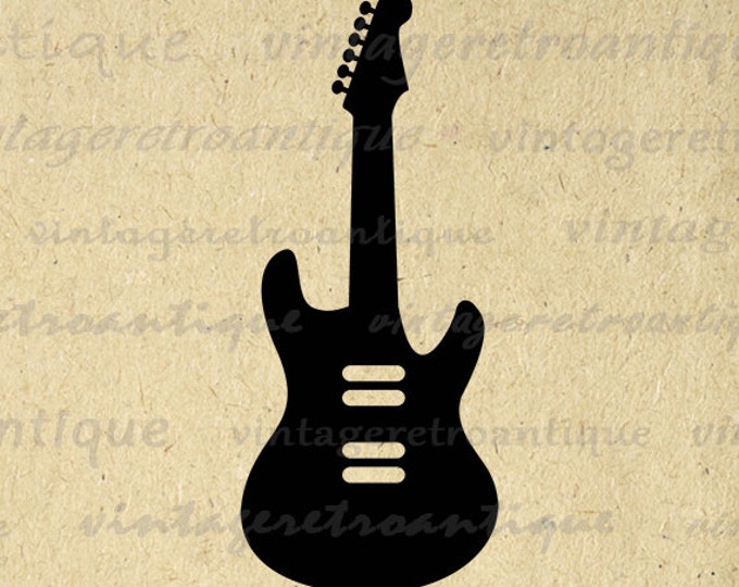 Electric Guitar Printable Graphic Download Music Icon Digital Image Vintage Clip Art Jpg Png Eps HQ 300dpi No.4331