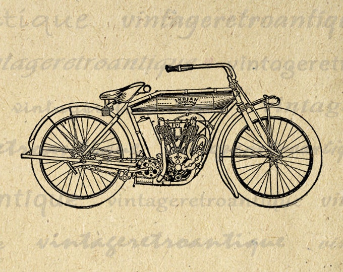 Motorcycle Antique Digital Graphic Printable Illustration Image Download Vintage Clip Art Jpg Png Eps HQ 300dpi No.3455