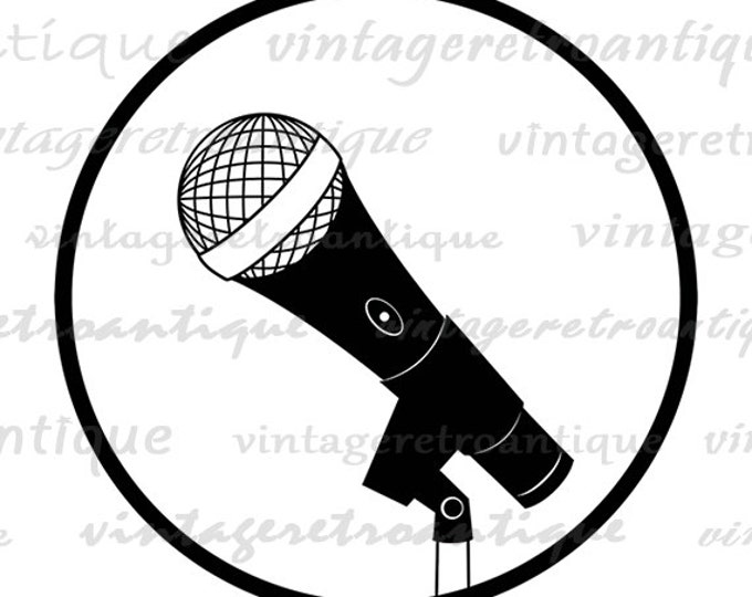 Printable Graphic Microphone Illustration Digital Music Image Download Antique Clip Art Jpg Png Eps HQ 300dpi No.2055