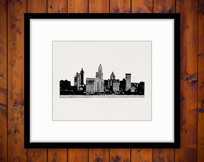 City Skyline Digital Image Graphic Skyscrapers Printable Illustration Download Vintage Clip Art Jpg Png Eps HQ 300dpi No.1934