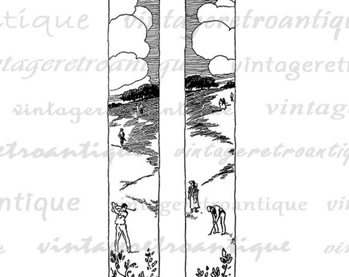 Two Vertical Golf Illustrations Printable Digital Download Golfer Graphic Image Vintage Clip Art Jpg Png Eps HQ 300dpi No.3862