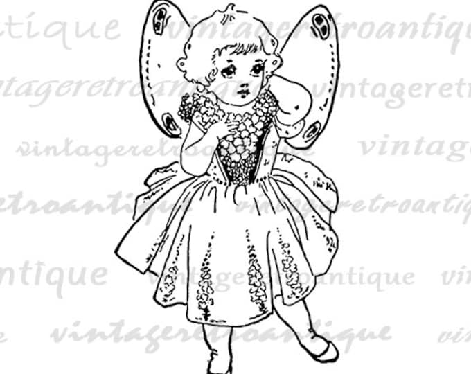 Printable Image Little Fairy Girl Digital Graphic Download Illustration Antique Clip Art Jpg Png Eps HQ 300dpi No.2461