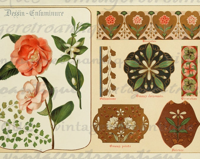 Printable Elegant Beautiful Flower Ornaments Digital Download Collage Sheet Graphic Image Vintage Clip Art HQ 300dpi No.369