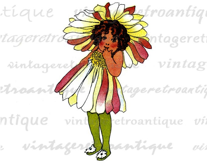 Daisy Girl Image Printable Graphic Flower Children Series Download Cute Color Digital Illustration HQ 300dpi No.1103