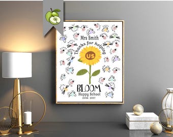 Thanks for helping us Bloom teacher art, printable, fingerprint bugs ,fingerprint art, Teacher Appreciation, class gift, fingerprint