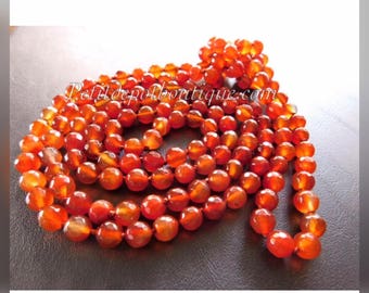Carnelian Necklace Long Carnelian Bead Necklace Knotted 60 inches long Sterling Silver Carnelian Earrings Natural Stone