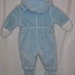 1970s Baby Blue Bunny Hooded Bunting Cold Weather Suit w Mitts Booties Long Zippers Quilted Lining 12 months