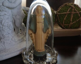 Vintage, Small Glass Cloche with Madonna