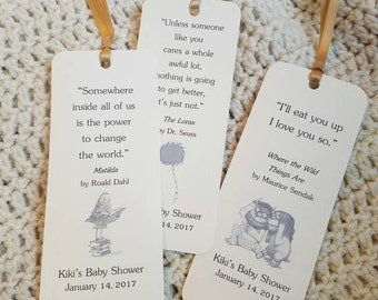 Set of 8 Children Book Theme Bookmark Favors / Baby Shower / Birthday Party Favors / Children Book Quotes