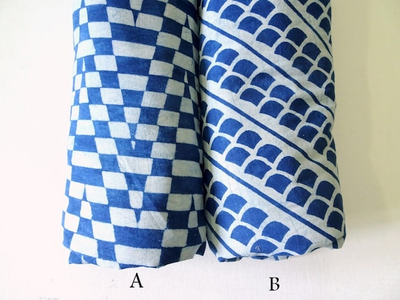 Block printed indigo mudcloth fabric, clam shell blue cotton, hand printed geometric dark blue daboo cotton for apparel quilting patchwork