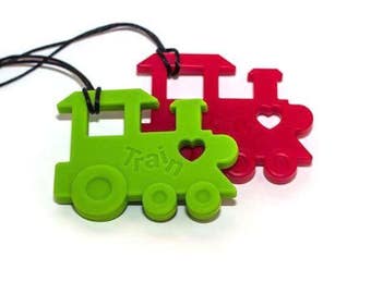 Train, chewlery, fidget necklace textured chewable, textured pendant, necklace, great for teething, autism, anxiety, ADHD, add, apraxia