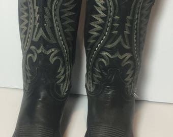 LUCCHESE 2000 Black Leather Western Cowboy Boots Men's Size 11
