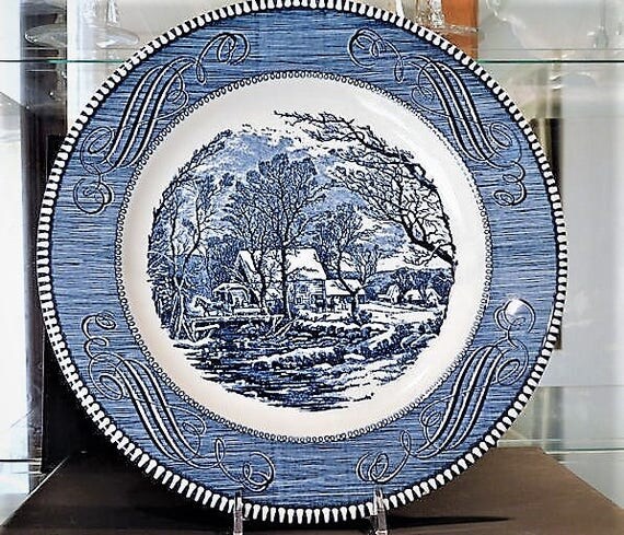 Mid Century Currier and Ives Dinner Plate The Old Grist Mill Americana Scene Vintage Kitchen Decor Country Farmhouse Cottage Royal Ironstone