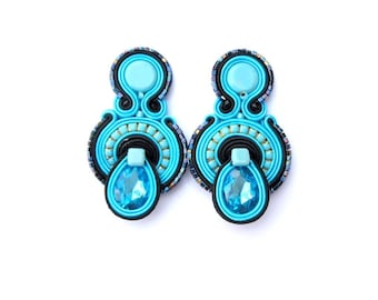 Blue Clip On Earrings, Soutache Earrings, Clip Earrings, Turquoise Earrings, Blue Turquoise Earrings, Handmade Earrings, Soutache Jewelry
