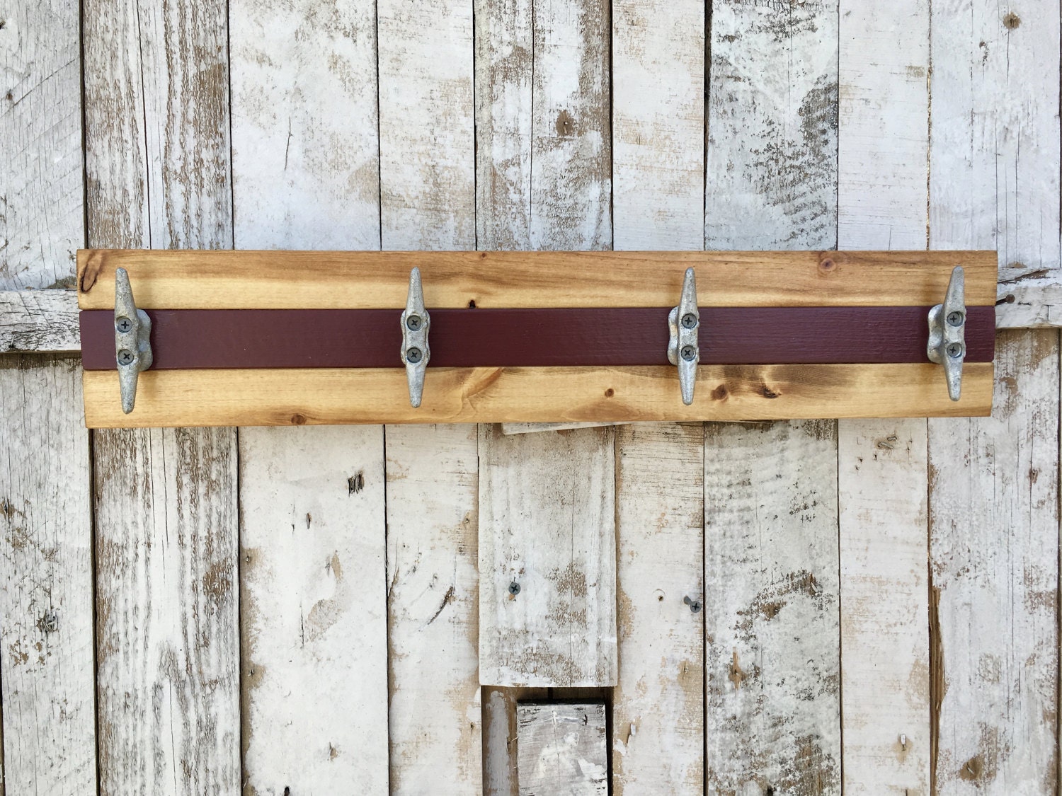 Nautical Garnet and Natural Pine Boat Cleat Coat Rack, Towel Rack Nautical Garnet and Natural Pine Boat Cleat Coat Rack, Towel Rack