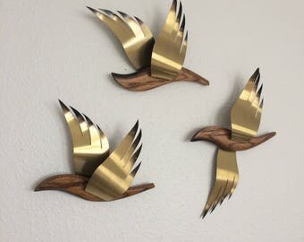 Duck Wall Hanging | Vintage Mid Century Modern | Mad Men Style | Brass and Oak | Americana