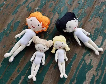 Handmade Cloth Doll , Plush Stuffed Felt Doll , Two Sizes , 13.5" or 9.5" , Interchangeable Clothes Sold Separately , Plush Felt Play Set