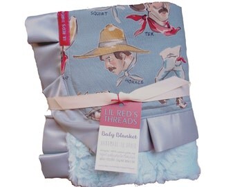 Satin Ruffle Baby Blanket in Buckaroos - Designer Boutique Minky Baby Blanket - baby toddler gift, satin ruffle, Cowboys, western, boots