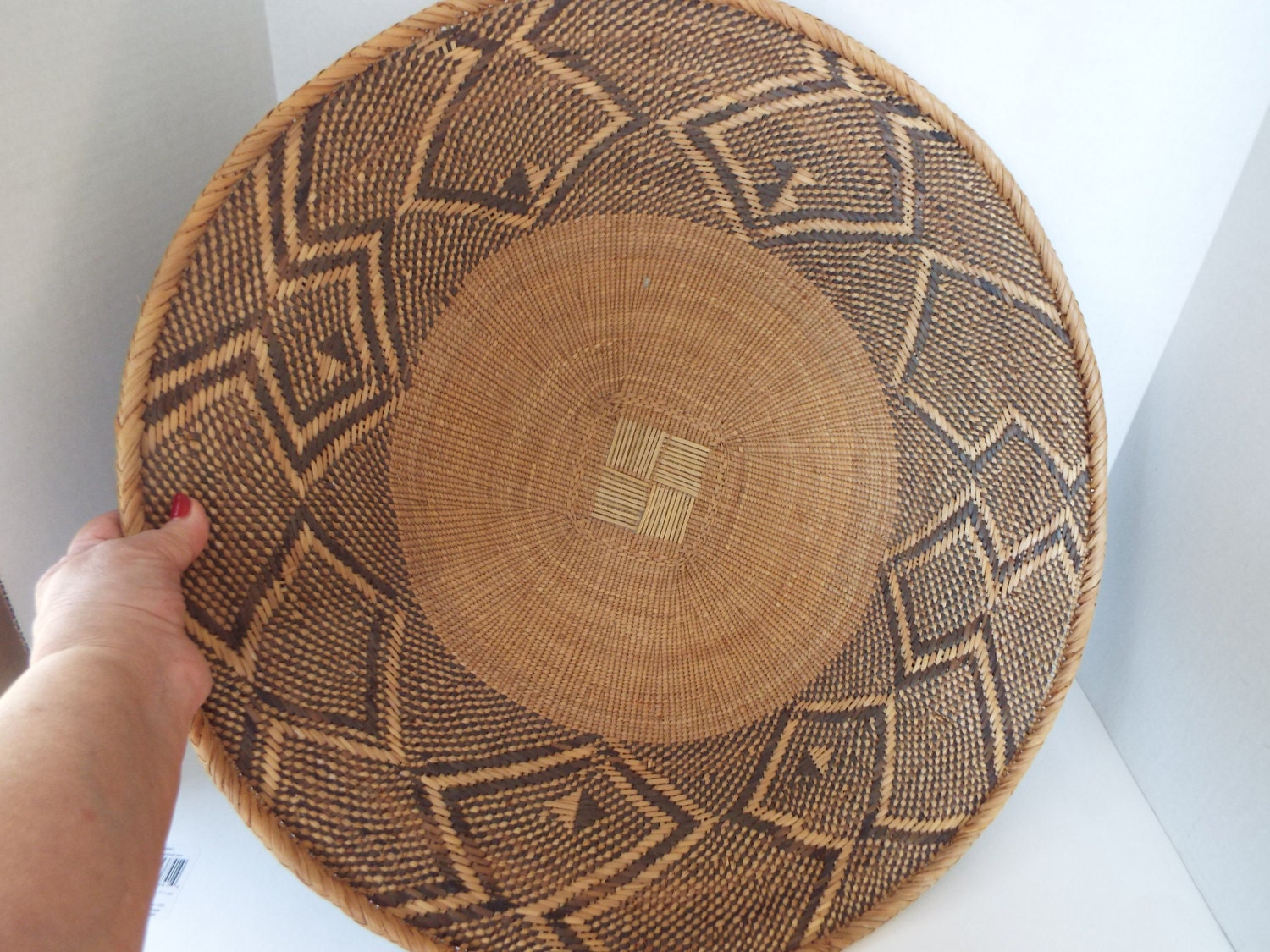 vintage large African Winnowing hand woven basket tray