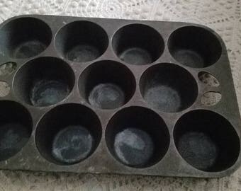Wrought Iron Made in USA Heavy 11 Muffin Pan